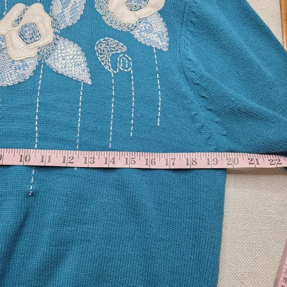VTG 80s Regency Collection for Joyce Teal Floral Applique Sweater XL - Picture 7 of 10